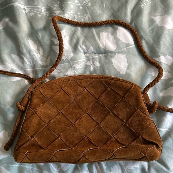 Loeffler Randall Mallory Cognac Woven Suede Crossbody Bag - Picture 2 of 6